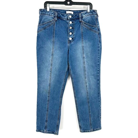 Cleo + Wolf Size 30W x 27L Button Fly Jean Blue Cotton High Rise Straight Casual - Picture 1 of 7